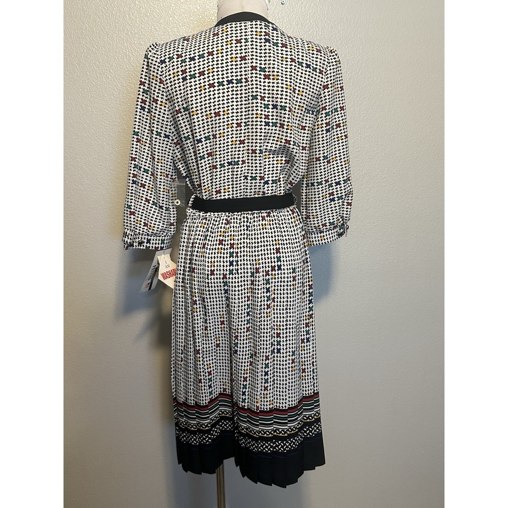 VTG Breli Originals Women Black White Houndstooth Dress Pleated Belted sz 6 NWT - Picture 8 of 13